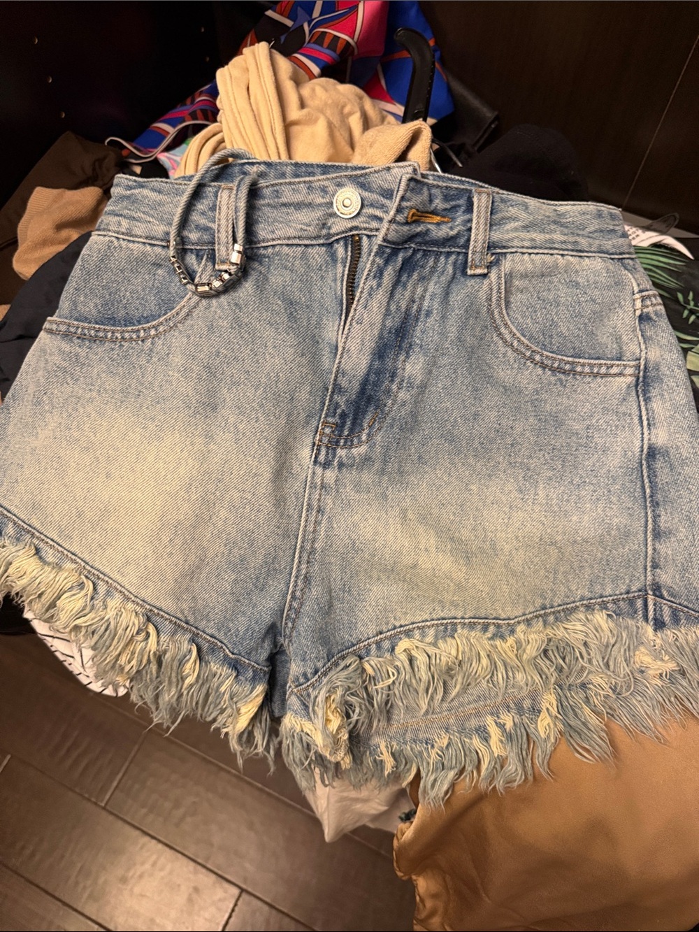 Alexander Wang Light Blue Frayed Hem Denim Shorts
